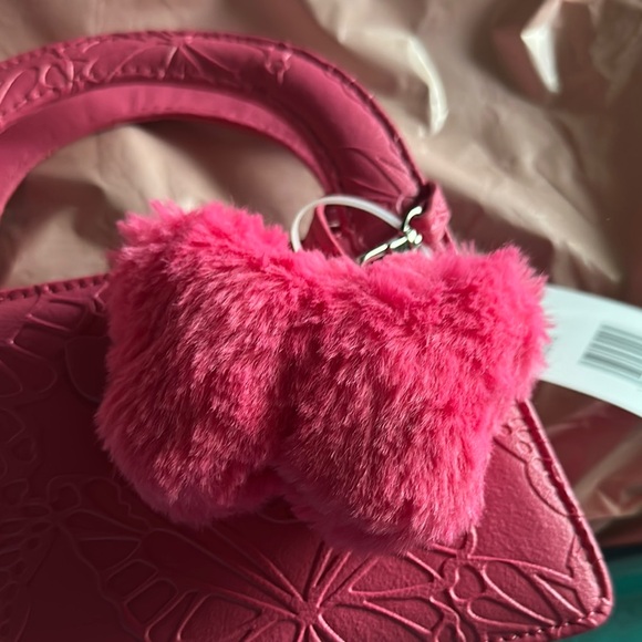 Betsey Johnson NWT Pink Mini Bag with Pom-Pom and Quilted Design - Picture 3 of 4
